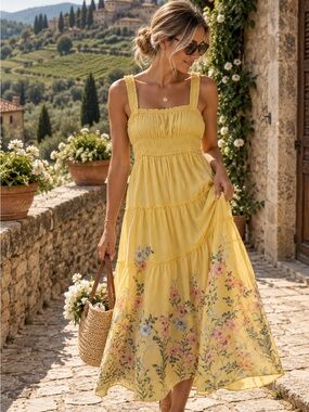 Trixxi Yellow Floral Tiered Sundress